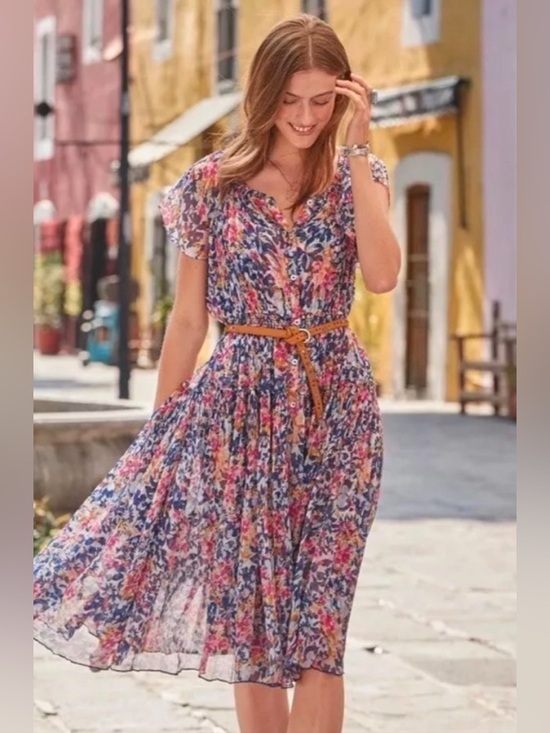 Sundance Dresses & Skirts - Sundance L Flutter Sleeve Knee Length Button Floral Dress Garden Party Travel